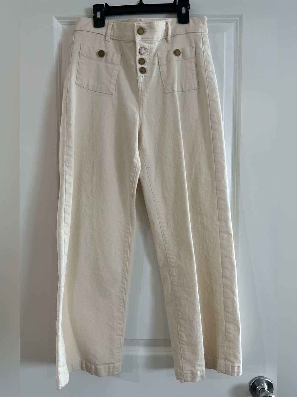 🌸Ann Taylor Factory Cream High-Rise 100% cotton cropped pants